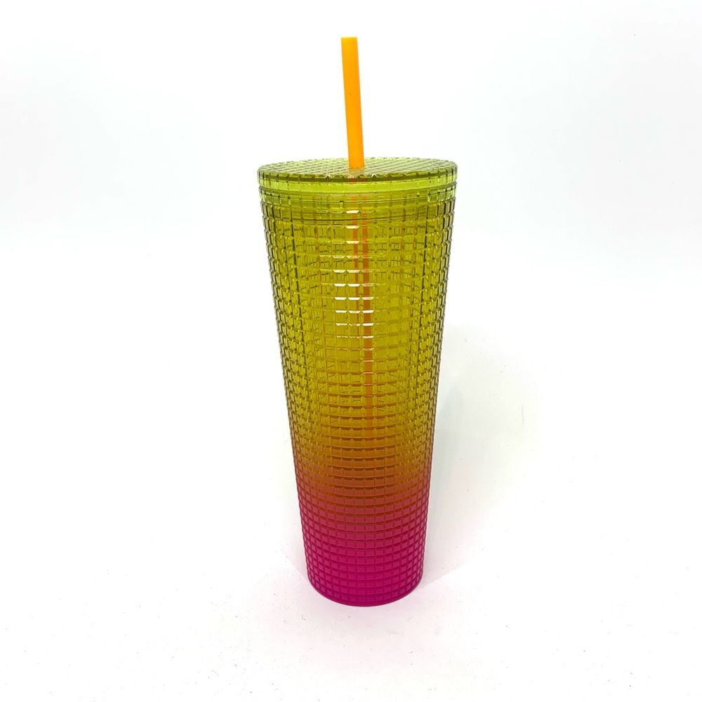 Starbucks Limited Edition Yellow Pink Ombre Jewel Grid Tumbler 2022 Tall 24 oz - Picture 3 of 7